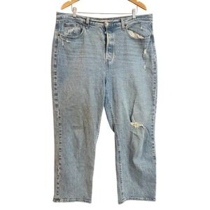 Levi's Premium Ribcage Straight Ankle Jeans Light Wash Distressed Size 16W